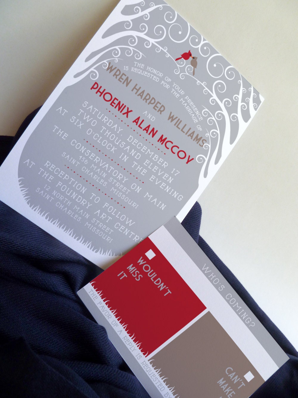 Winter Nest Invitation Custom Wedding Stationery Deposit