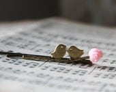 Original Antiqued brass Love Birds on Branch hair pin with pink rose, Bobby pin, Vintage by Rachel on Etsy