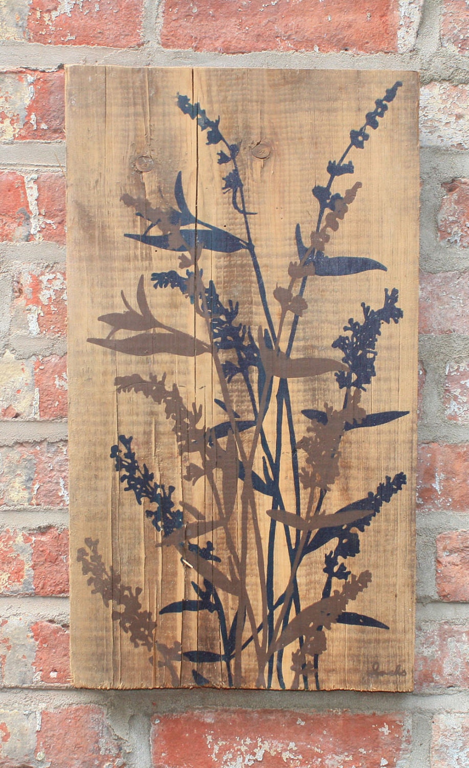Reclaimed Barn Wood Flowers Wall Hanging - Brown/Navy