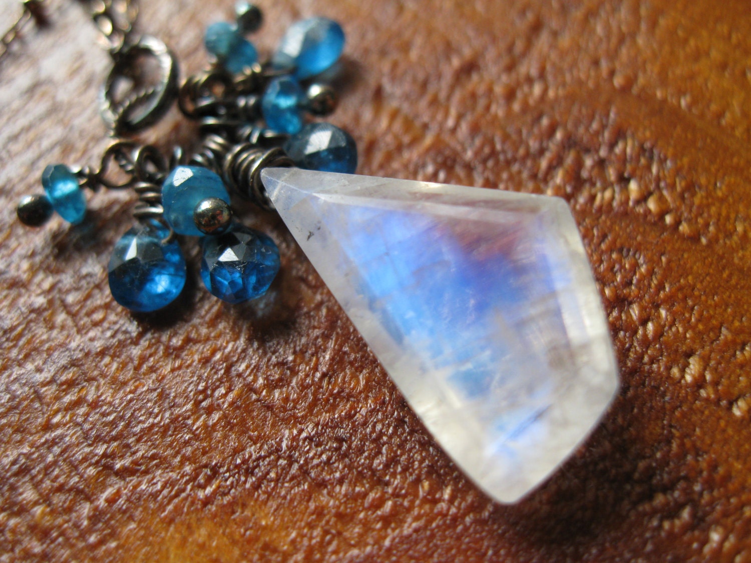 Rainbow Moonstone & Apatite, Oxidized Silver Necklace