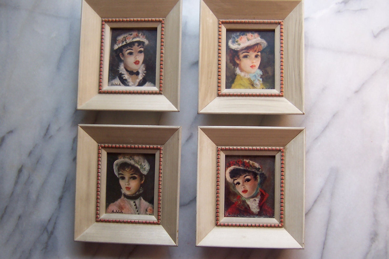 Four Lovely Ladies by Huldah, 1950s Signed, Framed Prints