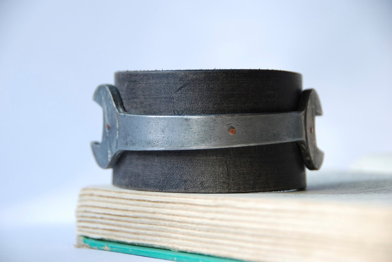 Men's Industrial Cuff Steampunk Vintage Wrench on Upcycled Leather Handmade