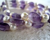 Amethyst Pearl Triple Strand Bracelet