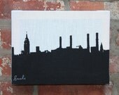 New York Skyline Stretched Linen Wall Hanging - Black and White