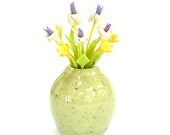 Miniature Polymer Clay Flowers Supplies Purple Iris and Orange Narcissus in Celadon Ceramic pot