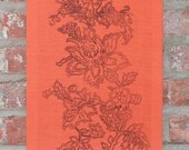 Maroon on Brick Colored Stretched Linen Botanical Wall Hanging