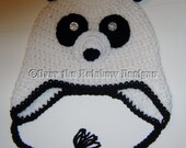White PANDA BEAR Crochet Earflap Hat BABY Size