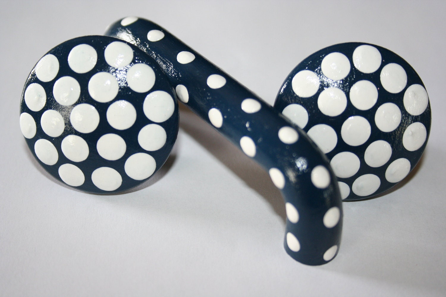3" Navy Blue with White Polka Dot Pull Handles- Set of 6, Matching Knobs Available
