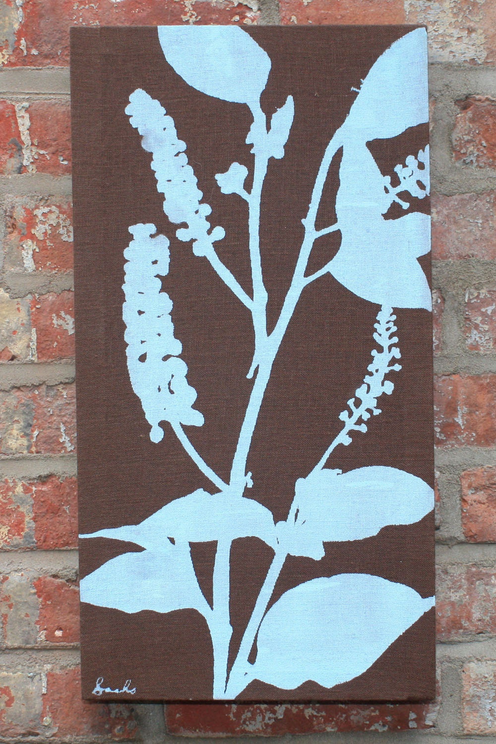 Brown Stretched Linen Flowers Wall Hanging - Light Blue