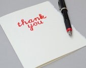 Red Thank You Card - Cursive Linocut Print - 5 x7 inches - Blank Inside