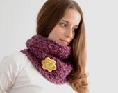 The Inna Cowl - Handknit Chunky Neckwarmer - Fig Purple - Ready to Ship