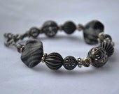 Bracelet--Mixed Metals and Striped Stones--Upcycled