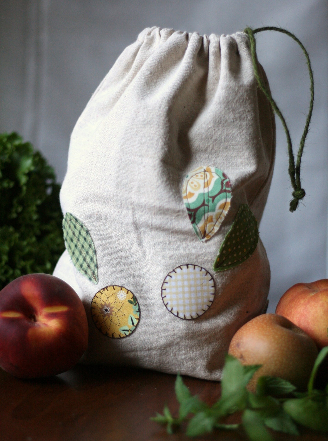 cotton produce/storage bag in dot flowers