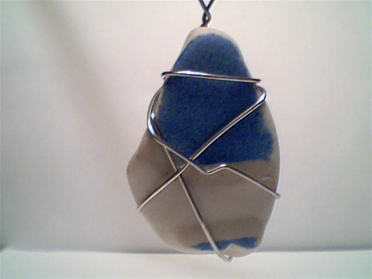 Genuine tumbled pottery beach sea glass wire wrapped pendant handmade necklace