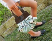 Pleated Kids Purse in Sage Green with Hand Painted Cherry Blossoms and Leather Accent and Handles