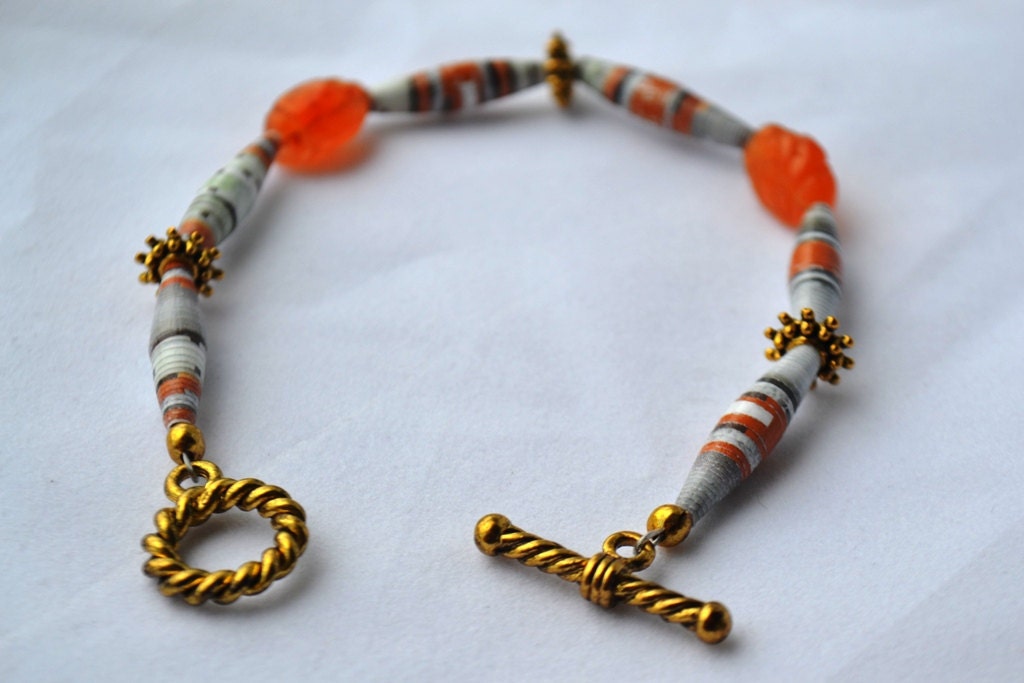 Paper Bead Bracelet with Carnelian and Toggle Clasp Crate and Barrel