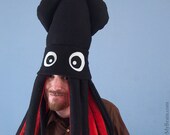 Plush Squid Hat - Large Black Fleece
