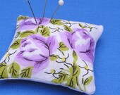 Emery Pincushion  / Pin Cushion - Vintage Handkerchief - Lavender Roses