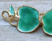 Green Apple enameled Gold VERMEIL jewelry CLASP - 22k gold plated sterling silver original design
