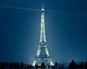 Paris Photography - Because the Night (8x10) Fine Art - Paris Photo, Eiffel Tower Sparkling, Glam, Fine Art Print, Home decor, Night, Blue