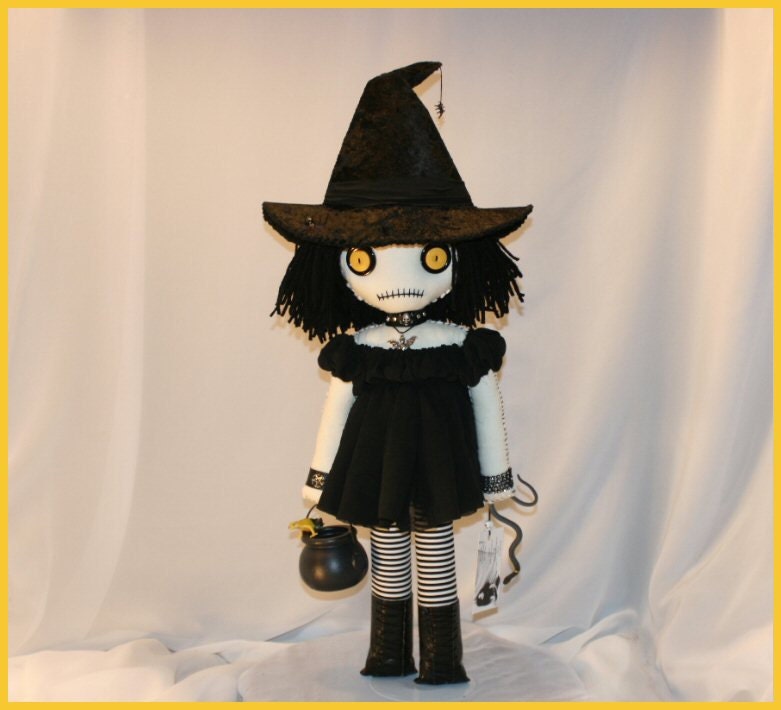 OOAK Hand Stitched Witch Doll Creepy Gothic Halloween Folk Art By Jodi Cain