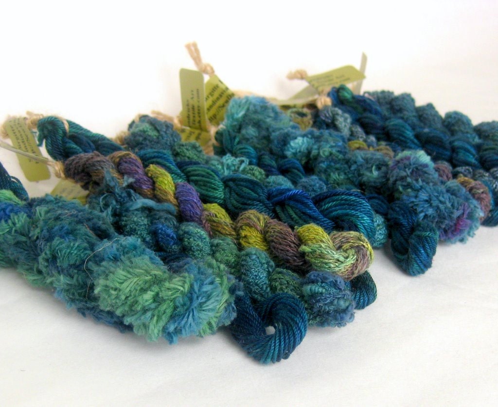 Embroidery yarn thread handdyed blue green