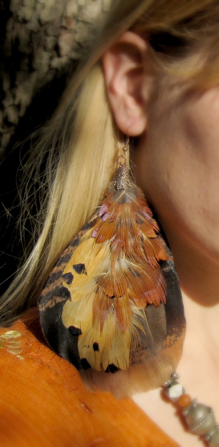 FIRELIGHT Turkey and Pheasant Earrings LARGE