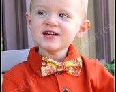 Bright Yellow Floral Boys Bow Tie- 70's inspired - Toddler, Newborn, Little Boy, Children