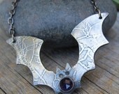 Moonbat Necklace III ... Fine Silver Bat with Amethyst Bezel