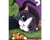 ACEO PRINT (OE) - On the Prowl for Candy Corn by Lisa Marie Robinson (no border)