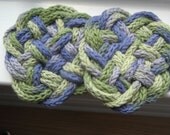 Hand Knit Woven Coasters Knot Masthead Green Blue Set of 2