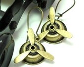 Working Propeller Steampunk Earrings Airship Dirigible Aviation Handmade Designed by Mystic Pieces