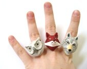 Woodland Animals Matchings Rings Ceramic Folk Set of Three 3 Best Friend Rings