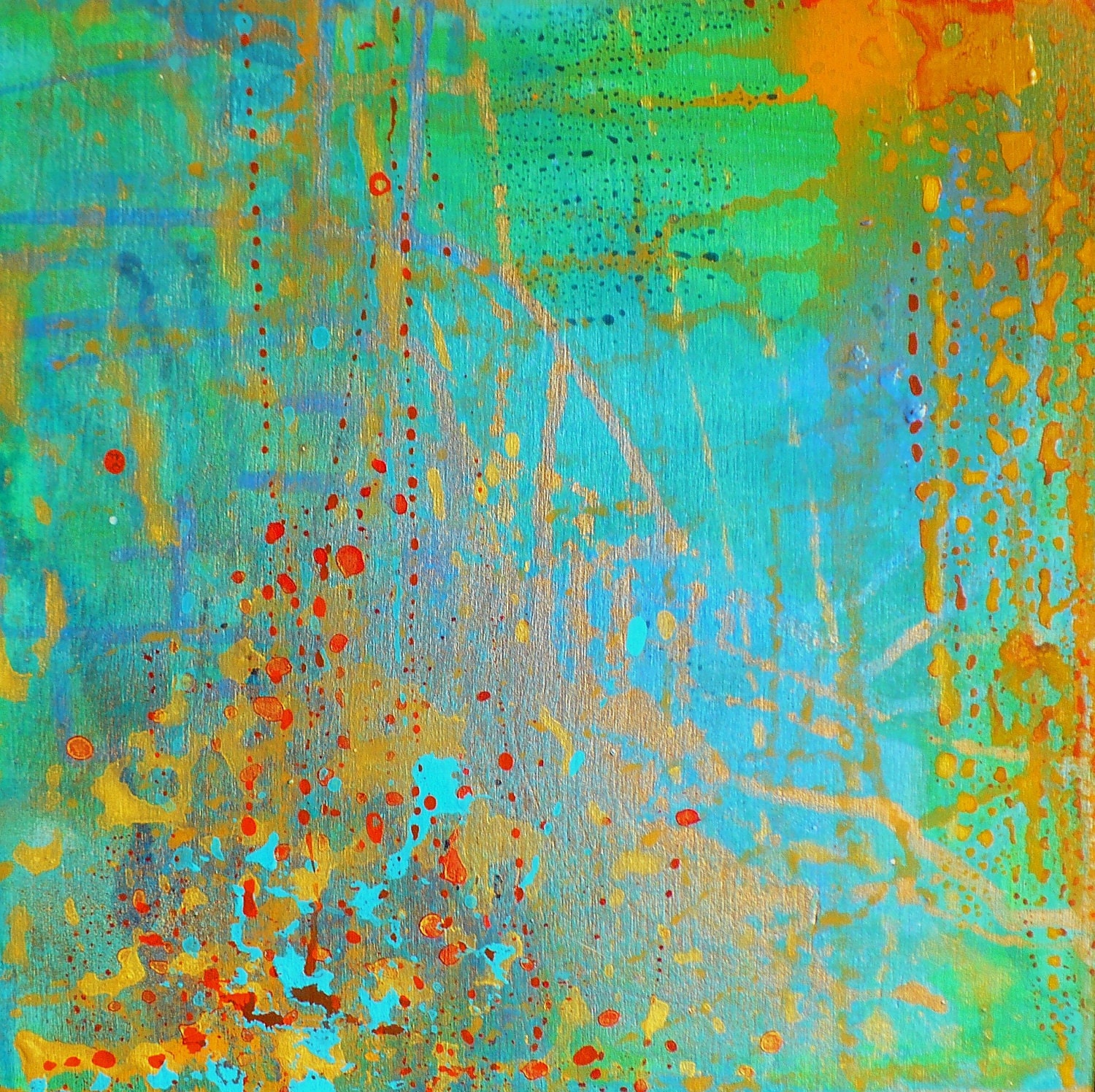 Original Abstract Painting with greens and golds 'I Took a Deep Breath'