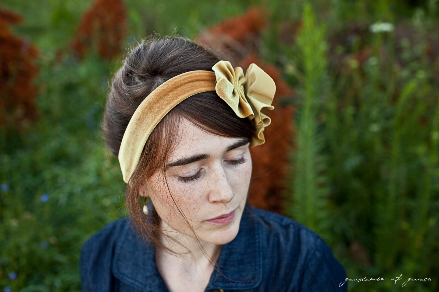 Caramel stretch Velvet Hydrangeas- fall winter headband