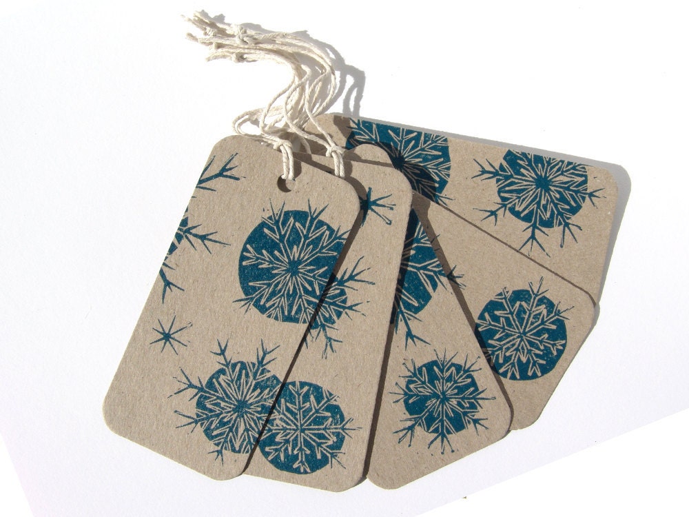 linocut snowflake gift tags pack of 5