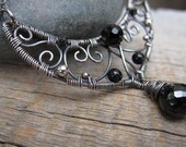 Nicnevin, Queen of Elphame ... Sterling Silver Wire Wrapped Moon Pendant with Spinel