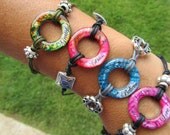 Personalized Custom Charm One of a Kind Handpainted  Circle of Inspiration Charm on a Cord Bracelet / Anklet Free Gift Box