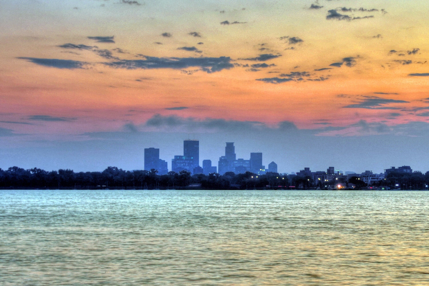 Sunrise over the Downtown Minneapolis Skyline from Lake Calhoun - 11x14 Fine Art Print