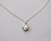 Daisy Crystal Necklace - flower charm sterling silver - simple bridal or everyday jewelry - adencreations