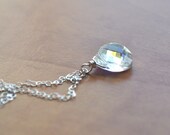 Sundrop Necklace - swarovski crystal, sterling silver, teardrop, briolette, sparkle - simple bridal or everyday jewelry - adencreations