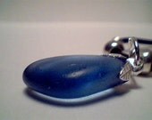 Genuine baby blue beach sea glass gemstone pendant jewelry handmade necklace
