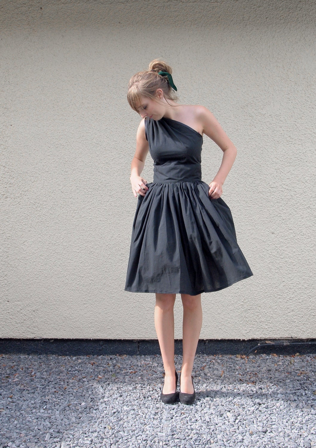 Black Cotton Asymmetric Dress - Made to Order