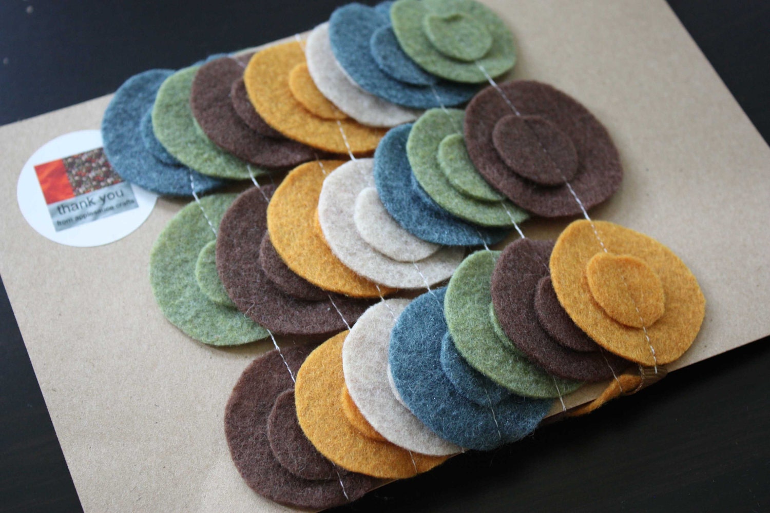 Fall Felt Garland in Gold, Olive, Heather Tan, Brown, and Heather Blue