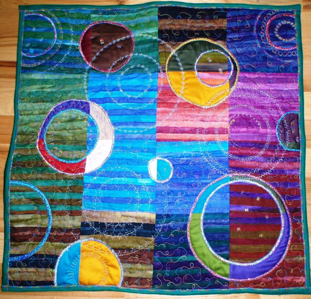 Moons Of Minasu handmade fiber art quilt
