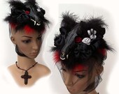 Gothic Victorian Steampunk Oddities Coyote Skull Hat with Feathers Handmade OOAK