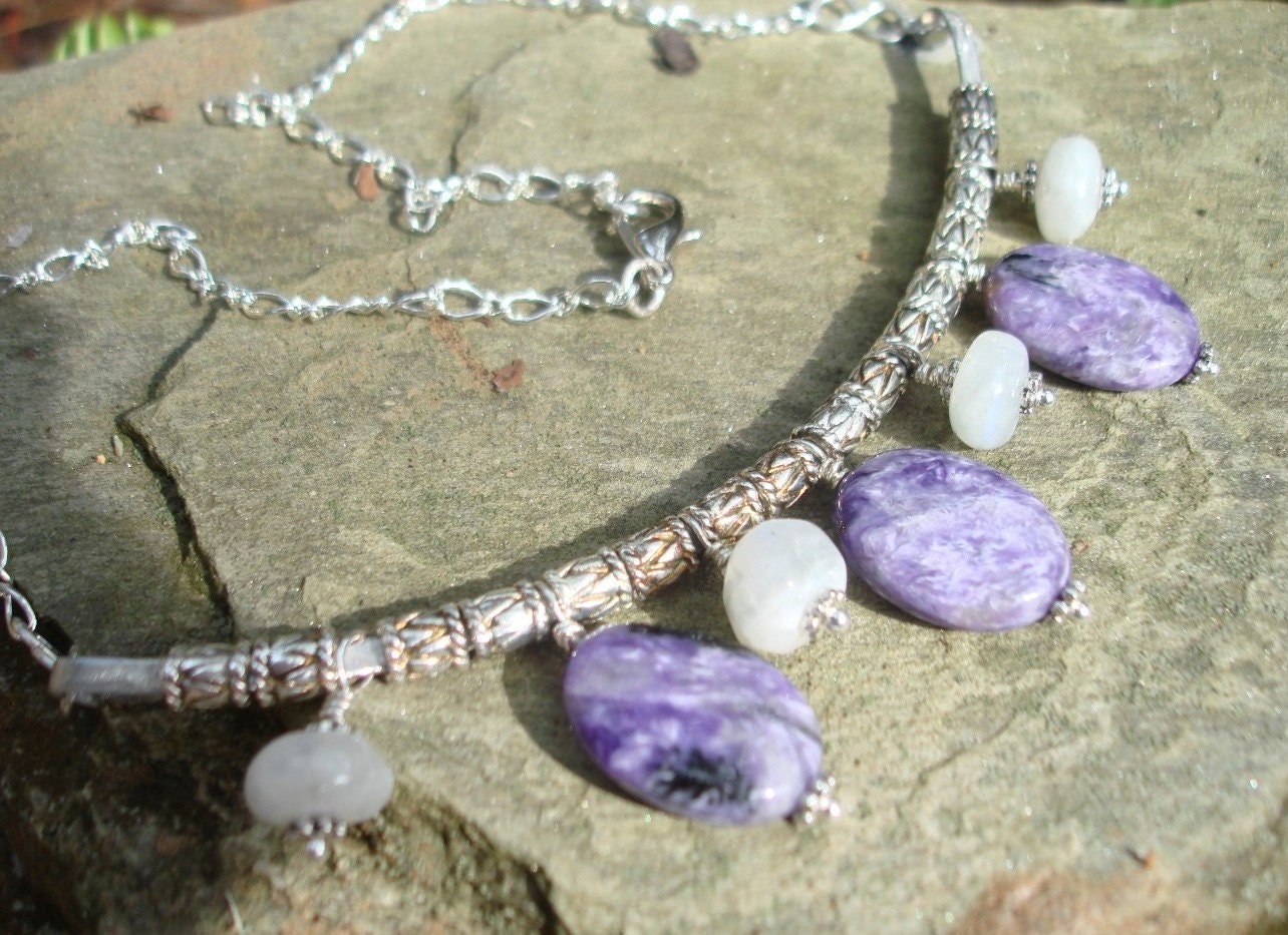 Russian Charoite and Moonstone Necklace