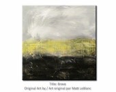 Contemporary modern yellow black white original abstract painting with lots of texture