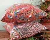 Pink Red Bamboo Authentic Javanese Batik sofa Throw decorative pillow cushion covers 18 inches