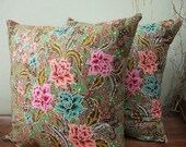 Green Floral Authentic Javanese Batik sofa Throw decorative pillow cushion covers 18 inches